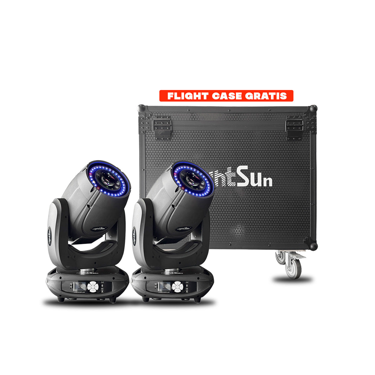 Combo Tour: 2 Cabezas Móviles KBF230 (230W 3 en 1) con Tira LED + Flight Case Gratis