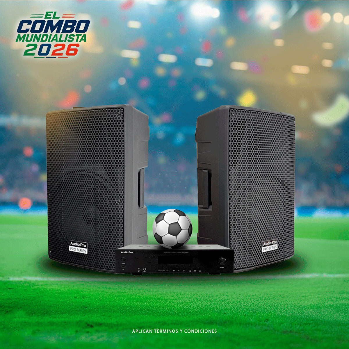 Combo Mundialista 2026: 2 Cabinas Pasivas AudioPro 15" + Amplificador AP-402BT