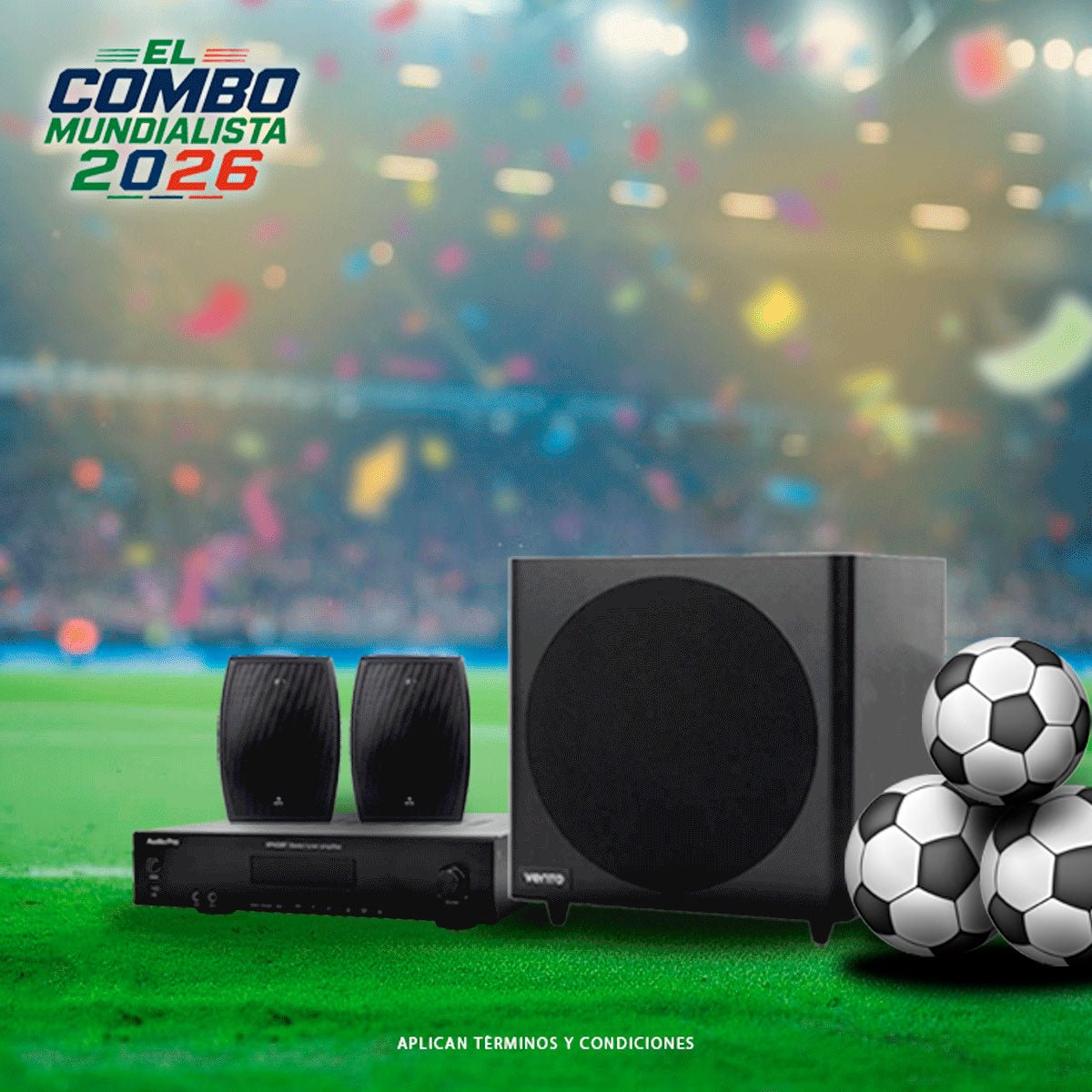 Combo Mundialista 2026: Subwoofer Vento 12" + 2 Parlantes VDS6 + Amplificador AudioPro