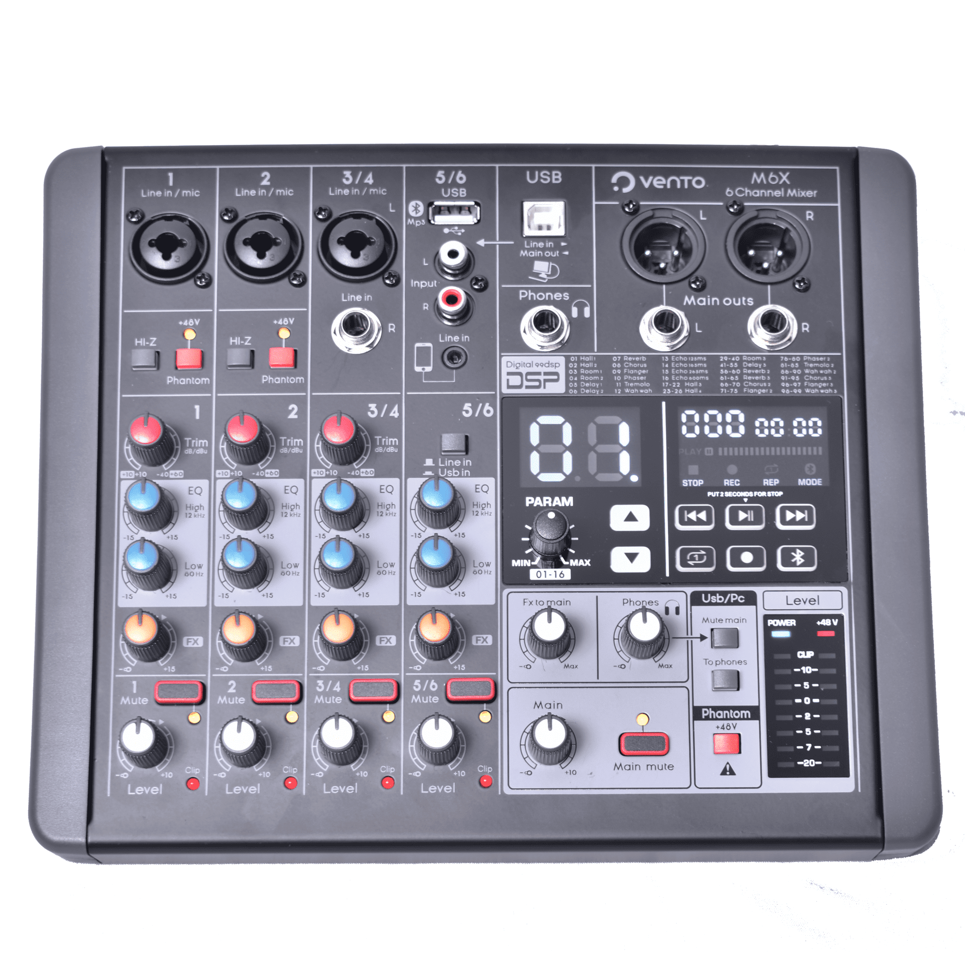 Mezclador de audio Pasivo 6 Canales con Interface y Efectos Vento M6X