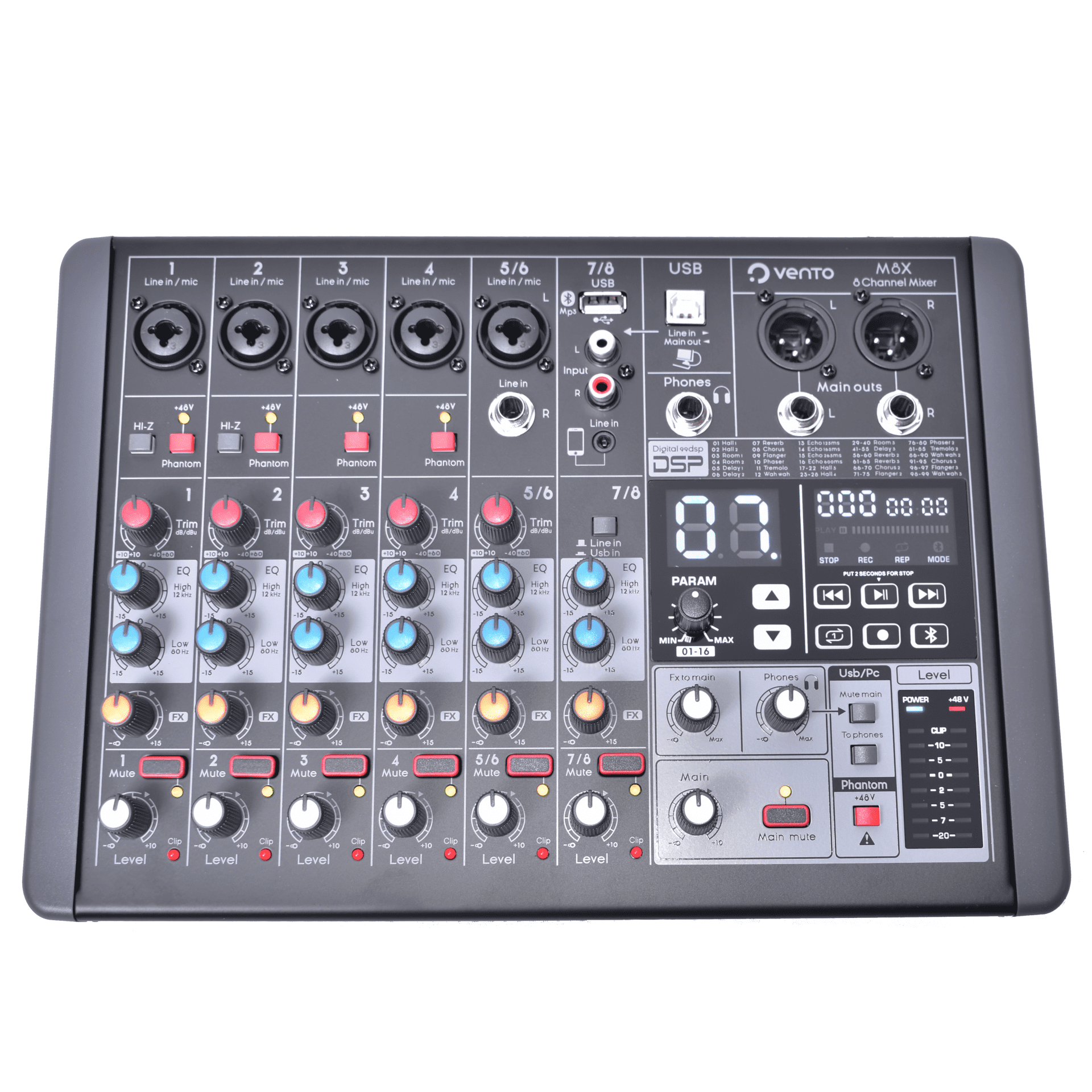 Mezclador de audio Pasivo 8 Canales con Interface y Efectos Vento M8X