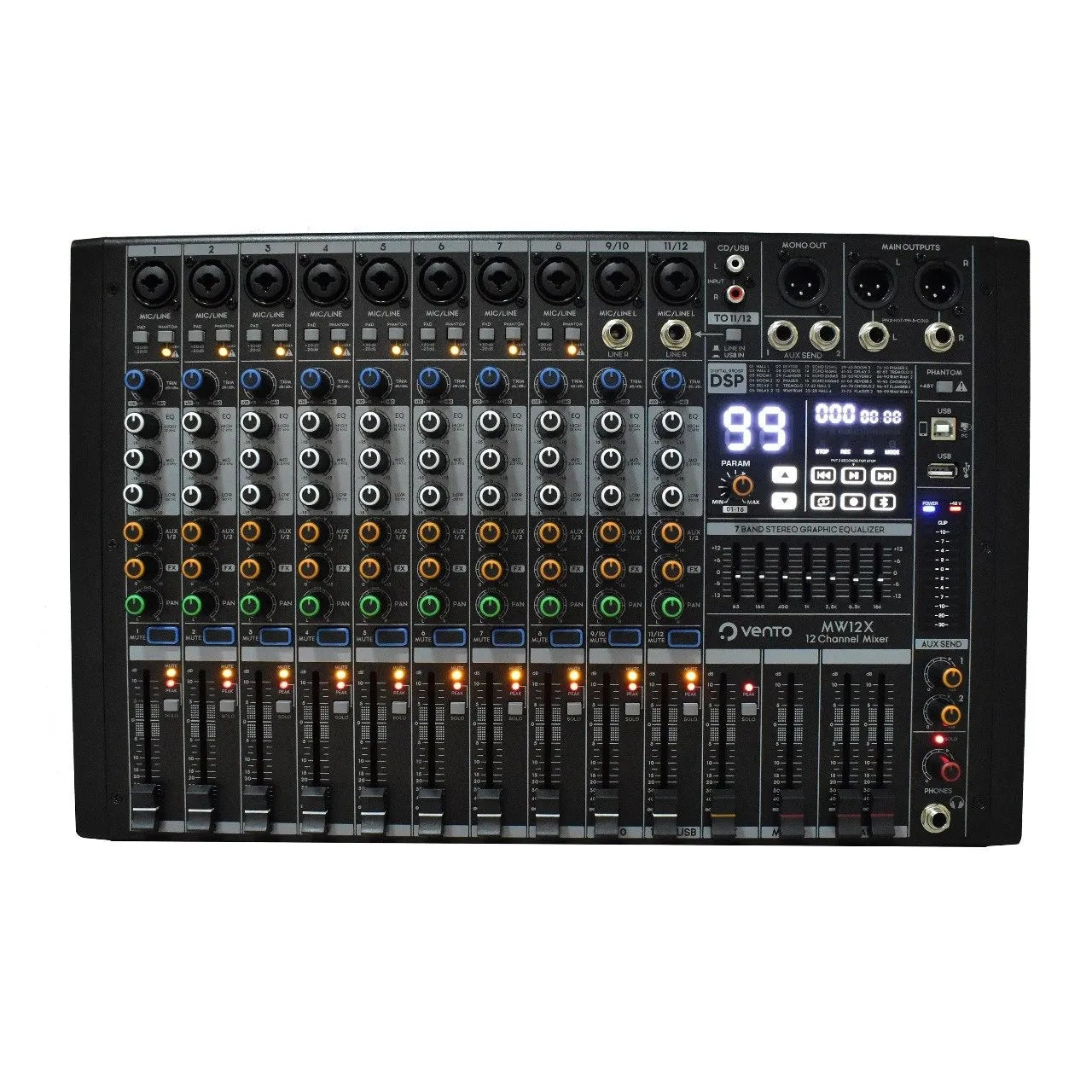 Consola de Audio Pasiva 12 Canales con Efectos Vento MW12X
