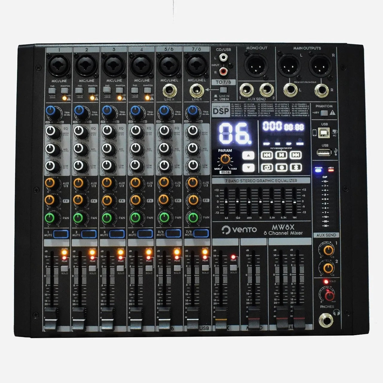 Mezclador de Audio Pasivo 8 Canales con Efectos Vento MW8X