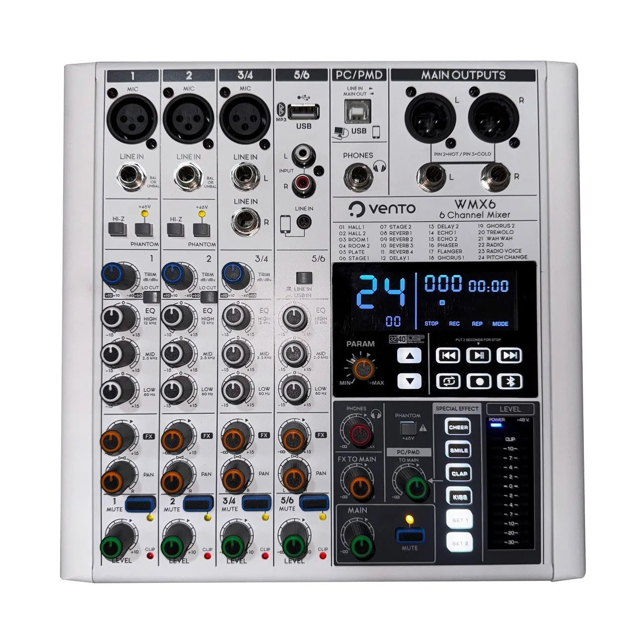 Mezclador de audio Pasivo 6 Canales con Interface y Efectos Vento WMX6