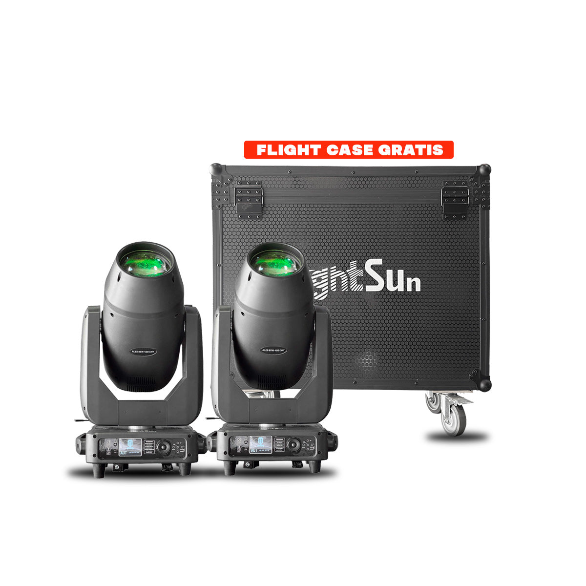 Combo Tour: 2 Cabezas Móviles GPB400 (400W LED 3 en 1) + Flight Case Gratis
