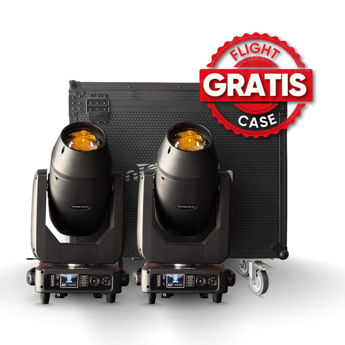 Combo Tour: 2 Cabezas Móviles GPB400 (400W LED 3 en 1) + Flight Case Gratis