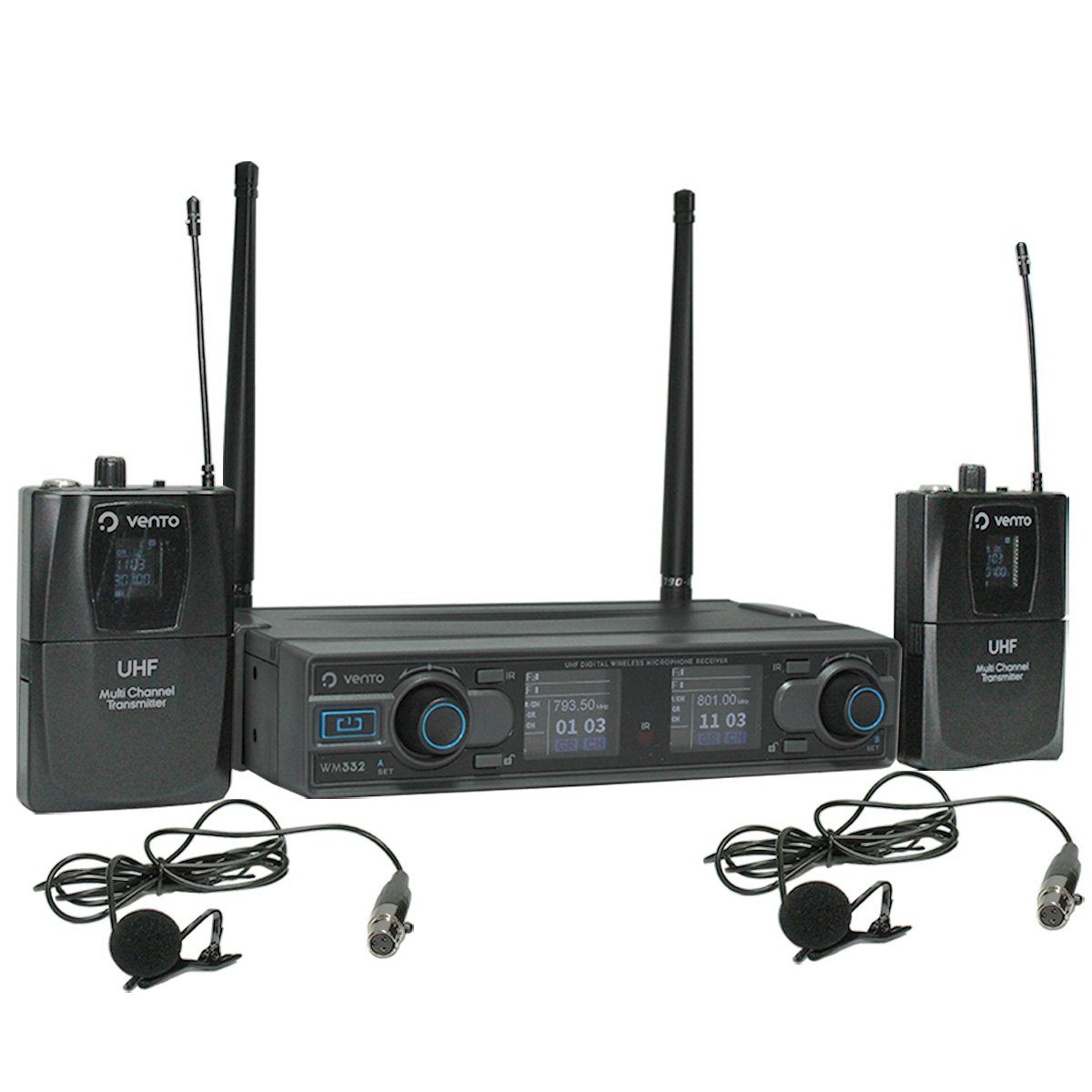 Micrófono Inalámbrico de corbata Lavalier2 de pinza para los Emisores UHF Bodypack4 Vento para Receptor UHF Vento WM332 Receiver
