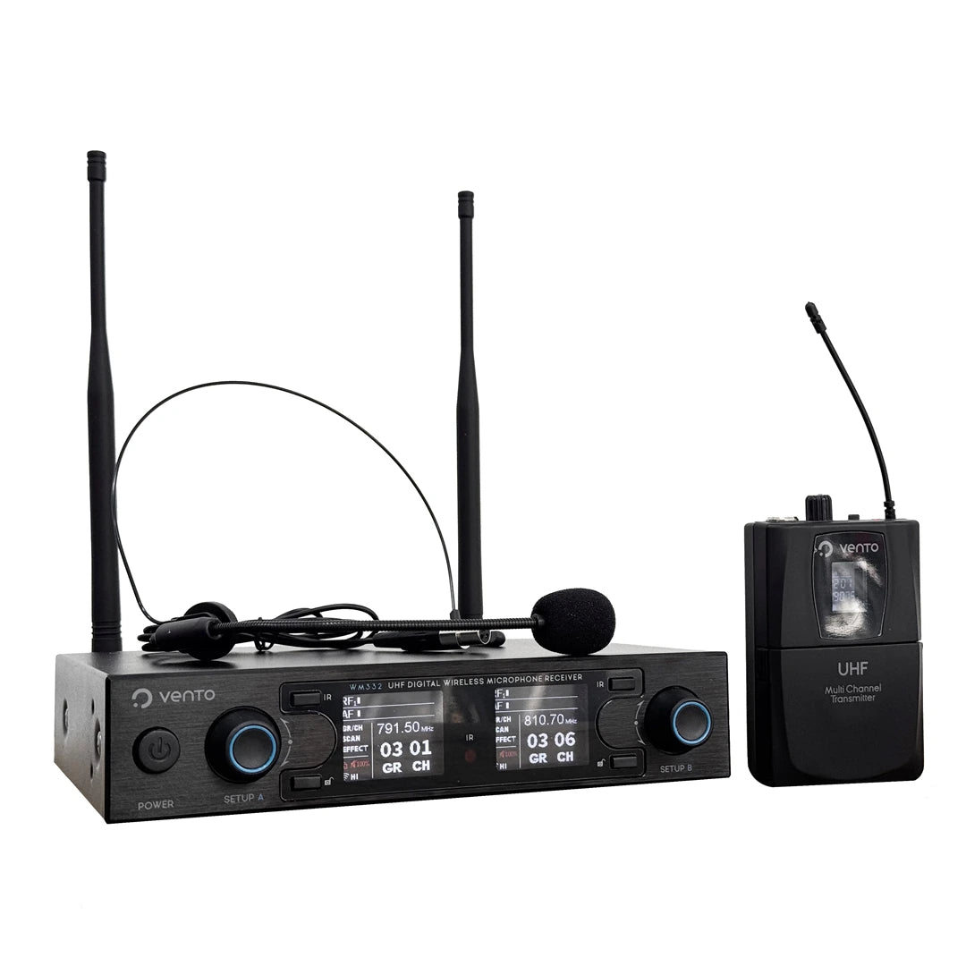 Micrófono Inalámbrico de Diadema Headset1 Negro con Emisor Bodypack4 y Receptor WM332 UHF Vento