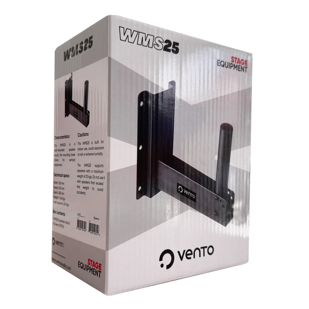 Caja original de la base de pared para bafle Vento WMS25 con imagen del soporte