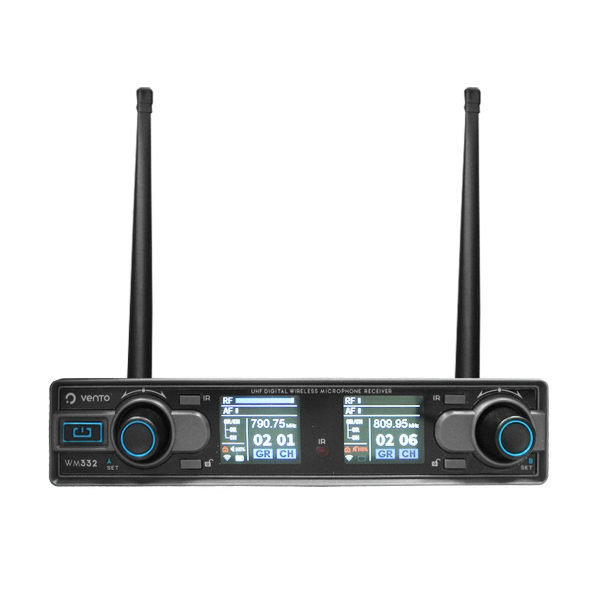 Receptor estéreo UHF Vento WM332 Receiver negro con sistema diversity 2 canales