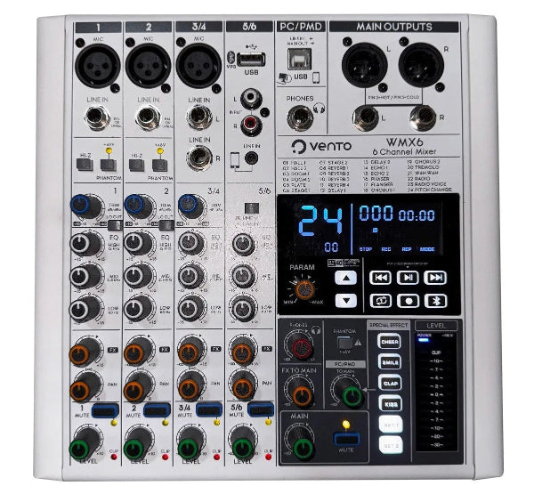 Mezclador de audio Pasivo 6 Canales con Interface y Efectos Vento WMX6