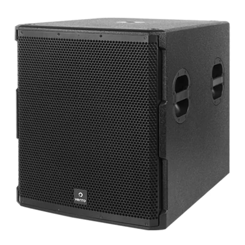 Vista lateral del subwoofer activo Vento 118XS con diseño profesional y asas integradas